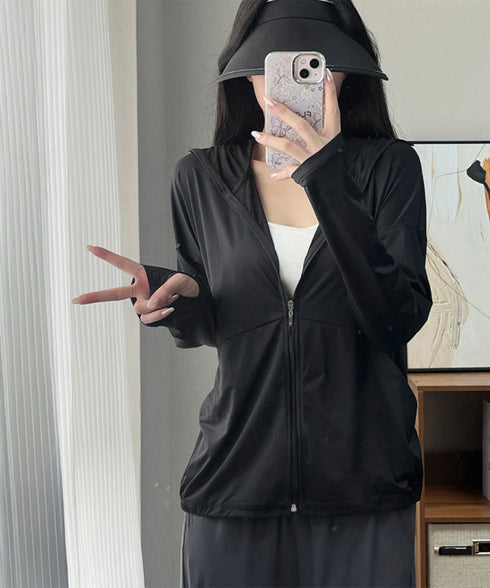 UV対策パーカー 冷感タッチカーディガン フード付き 指穴付きアウター 涼しい オーバーサイズ ジップアップトップス 紫外線対策羽織り 日焼け止めラッシュパーカー 83LIULIUB-001